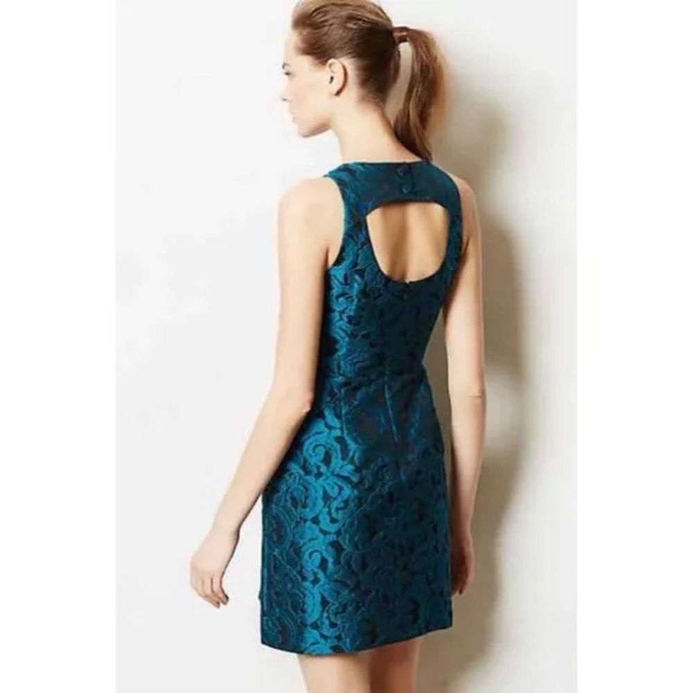 Tabitha Dress Anthropologie Ottava Black Blue Teal Floral Cocktail Party - 12 - Picture 2 of 11
